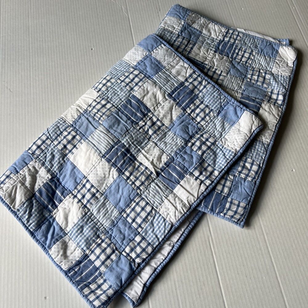 Pottery Barn Kids Blue White Patchwork Plaid Quilt 26x18
